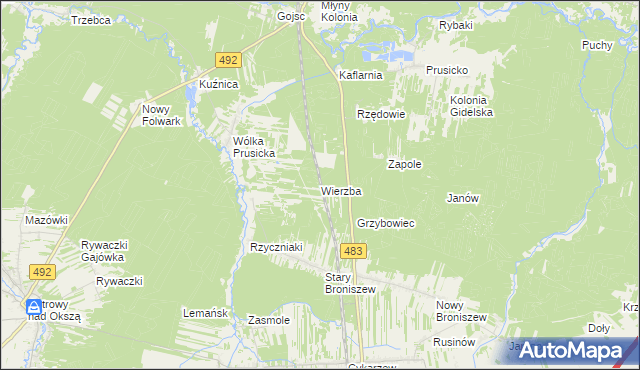 mapa Wierzba gmina Nowa Brzeźnica, Wierzba gmina Nowa Brzeźnica na mapie Targeo