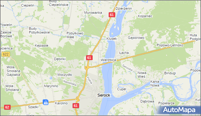 mapa Wierzbica gmina Serock, Wierzbica gmina Serock na mapie Targeo