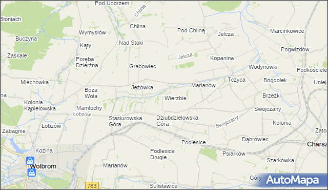 mapa Wierzbie gmina Charsznica, Wierzbie gmina Charsznica na mapie Targeo