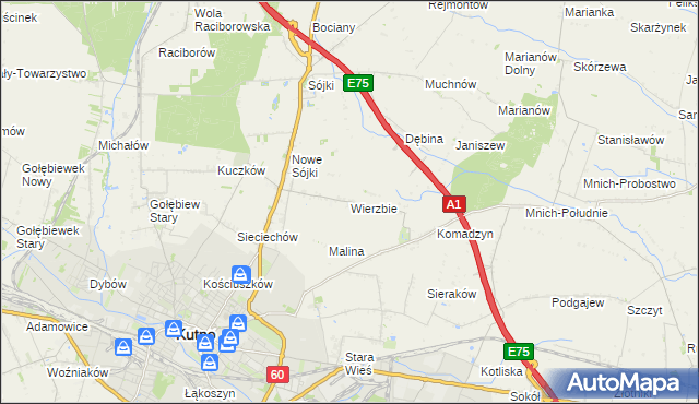 mapa Wierzbie gmina Kutno, Wierzbie gmina Kutno na mapie Targeo