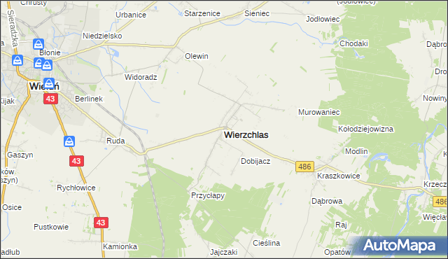 mapa Wierzchlas powiat wieluński, Wierzchlas powiat wieluński na mapie Targeo