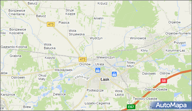 mapa Wiewiórczyn gmina Łask, Wiewiórczyn gmina Łask na mapie Targeo