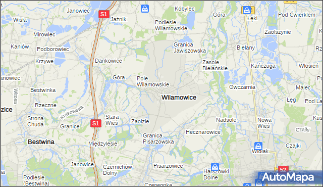 mapa Wilamowice powiat bielski, Wilamowice powiat bielski na mapie Targeo