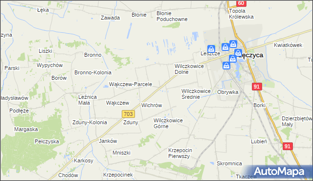 mapa Wilczkowice nad Szosą, Wilczkowice nad Szosą na mapie Targeo