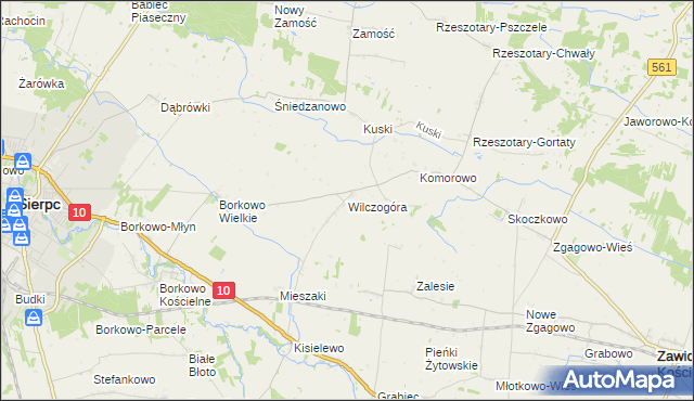 mapa Wilczogóra gmina Sierpc, Wilczogóra gmina Sierpc na mapie Targeo