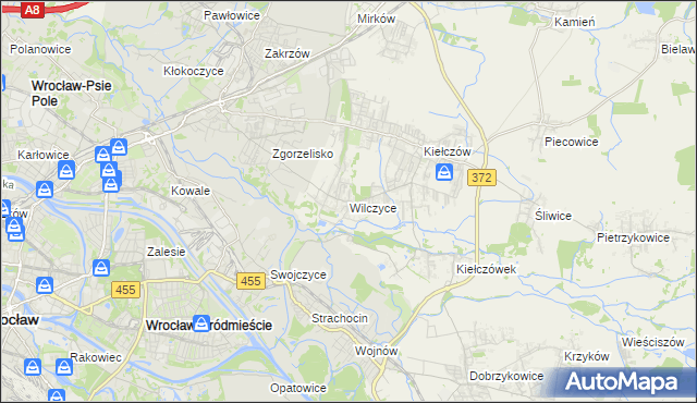 mapa Wilczyce gmina Długołęka, Wilczyce gmina Długołęka na mapie Targeo