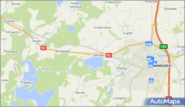 mapa Wilkowo gmina Świebodzin, Wilkowo gmina Świebodzin na mapie Targeo