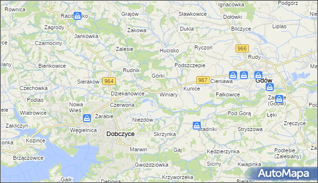 mapa Winiary gmina Gdów, Winiary gmina Gdów na mapie Targeo