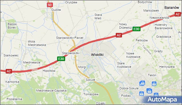 mapa Wiskitki, Wiskitki na mapie Targeo