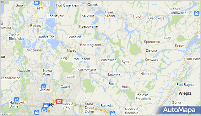 mapa Witkowice gmina Kęty, Witkowice gmina Kęty na mapie Targeo