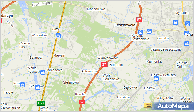 mapa Władysławów gmina Lesznowola, Władysławów gmina Lesznowola na mapie Targeo