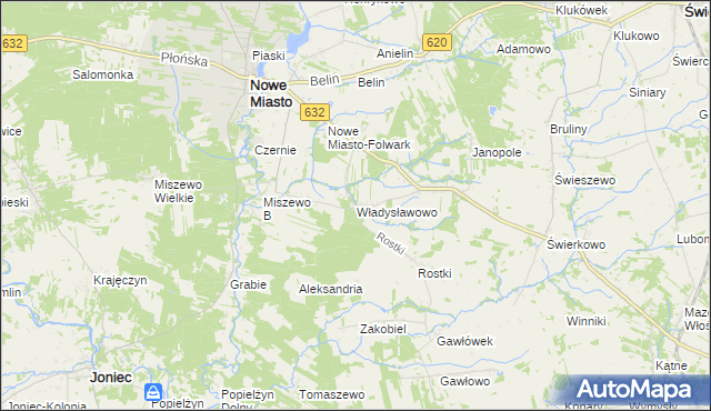mapa Władysławowo gmina Nowe Miasto, Władysławowo gmina Nowe Miasto na mapie Targeo