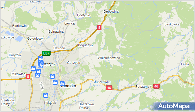 mapa Wojciechowice gmina Kłodzko, Wojciechowice gmina Kłodzko na mapie Targeo