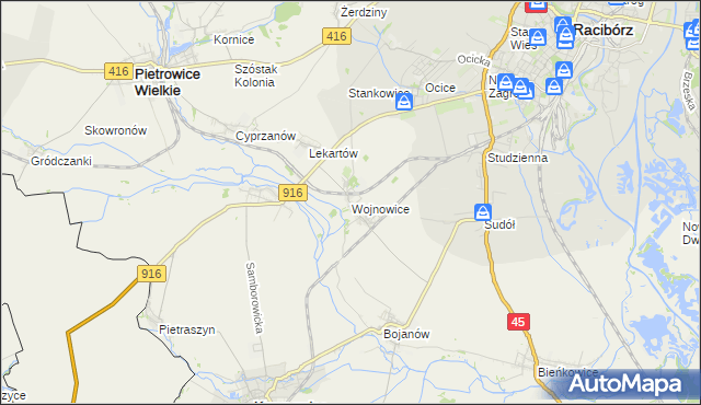 mapa Wojnowice gmina Krzanowice, Wojnowice gmina Krzanowice na mapie Targeo