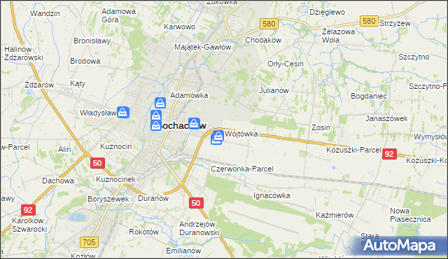mapa Wojtówka gmina Sochaczew, Wojtówka gmina Sochaczew na mapie Targeo