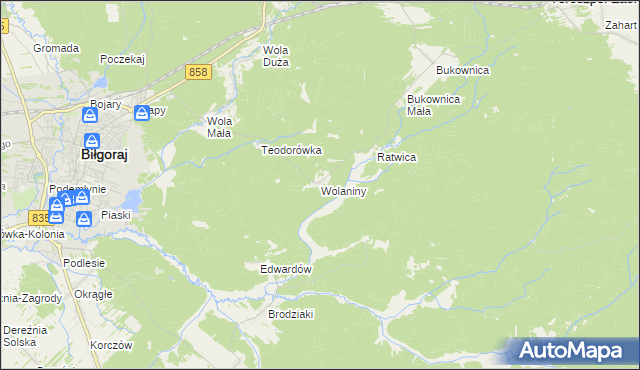mapa Wolaniny, Wolaniny na mapie Targeo