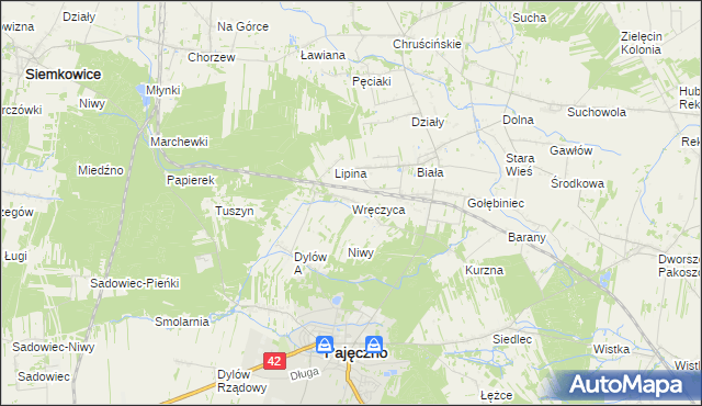 mapa Wręczyca gmina Pajęczno, Wręczyca gmina Pajęczno na mapie Targeo