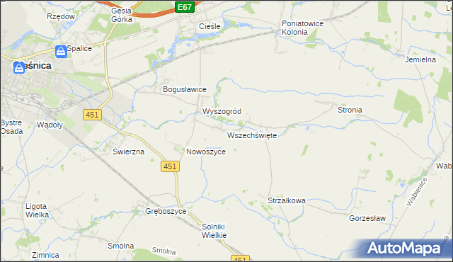 mapa Wszechświęte gmina Oleśnica, Wszechświęte gmina Oleśnica na mapie Targeo