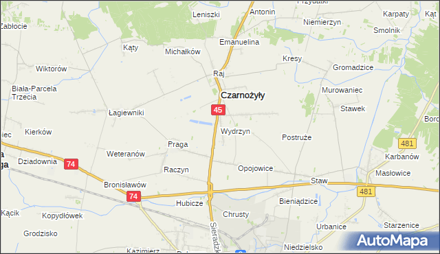 mapa Wydrzyn gmina Czarnożyły, Wydrzyn gmina Czarnożyły na mapie Targeo