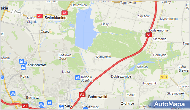 mapa Wymysłów gmina Bobrowniki, Wymysłów gmina Bobrowniki na mapie Targeo