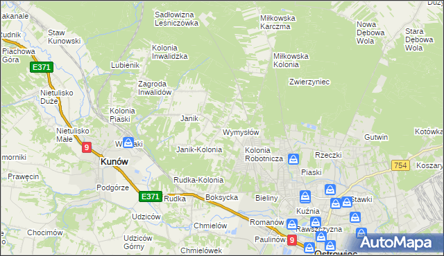 mapa Wymysłów gmina Kunów, Wymysłów gmina Kunów na mapie Targeo