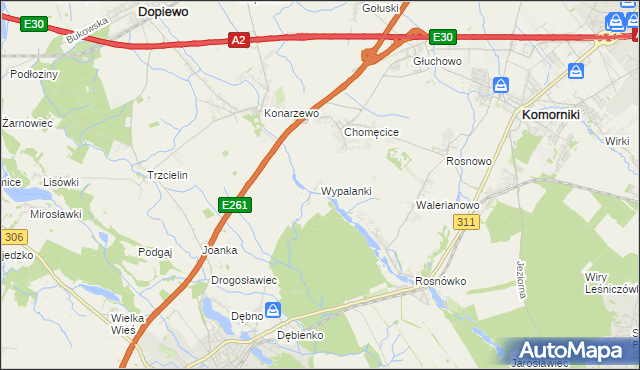mapa Wypalanki gmina Komorniki, Wypalanki gmina Komorniki na mapie Targeo