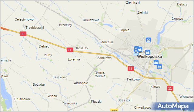 mapa Żabikowo, Żabikowo na mapie Targeo