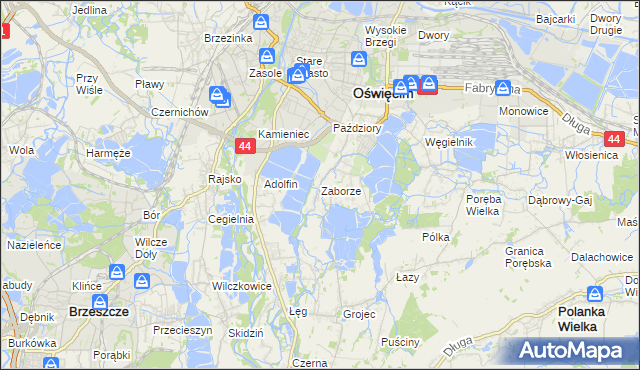 mapa Zaborze gmina Oświęcim, Zaborze gmina Oświęcim na mapie Targeo