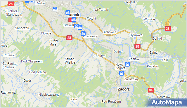 mapa Zahutyń, Zahutyń na mapie Targeo