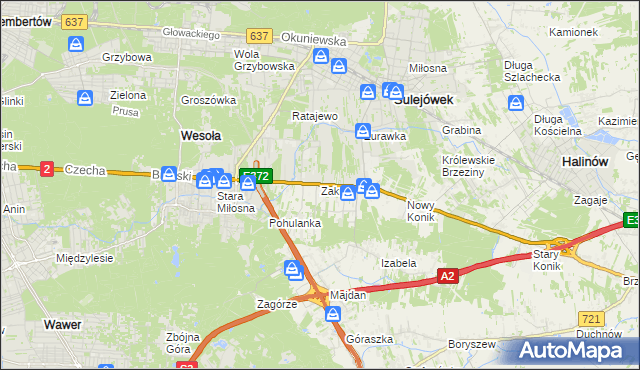 mapa Zakręt gmina Wiązowna, Zakręt gmina Wiązowna na mapie Targeo