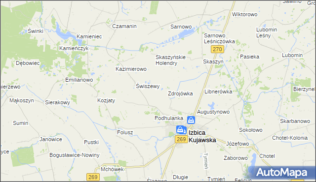 mapa Zakręty gmina Izbica Kujawska, Zakręty gmina Izbica Kujawska na mapie Targeo