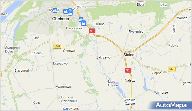 mapa Zakrzewo gmina Stolno, Zakrzewo gmina Stolno na mapie Targeo