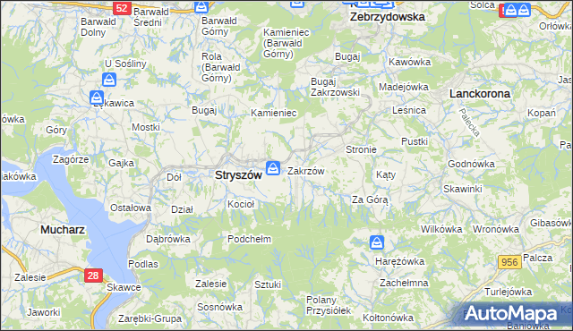 mapa Zakrzów gmina Stryszów, Zakrzów gmina Stryszów na mapie Targeo