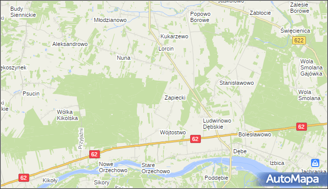 mapa Zapiecki gmina Pomiechówek, Zapiecki gmina Pomiechówek na mapie Targeo