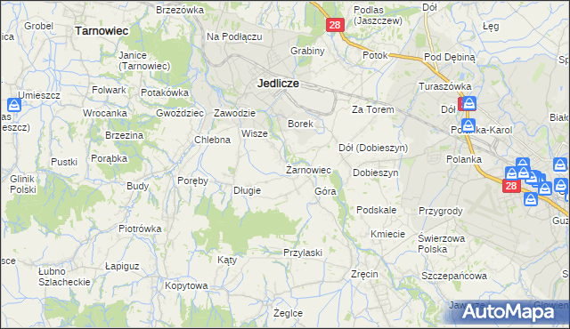 mapa Żarnowiec gmina Jedlicze, Żarnowiec gmina Jedlicze na mapie Targeo