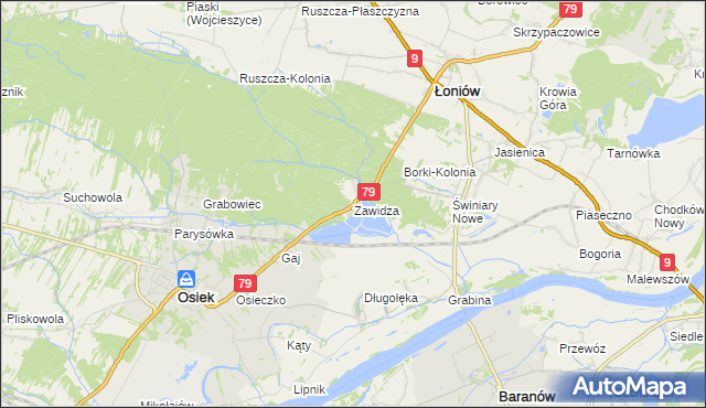 mapa Zawidza gmina Łoniów, Zawidza gmina Łoniów na mapie Targeo