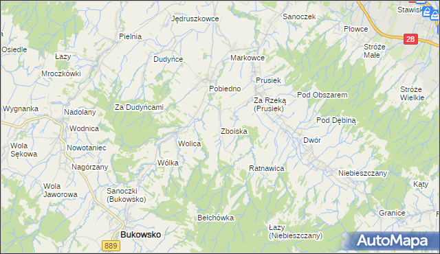 mapa Zboiska gmina Bukowsko, Zboiska gmina Bukowsko na mapie Targeo