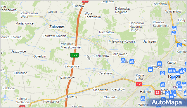 mapa Zdziechów gmina Zakrzew, Zdziechów gmina Zakrzew na mapie Targeo