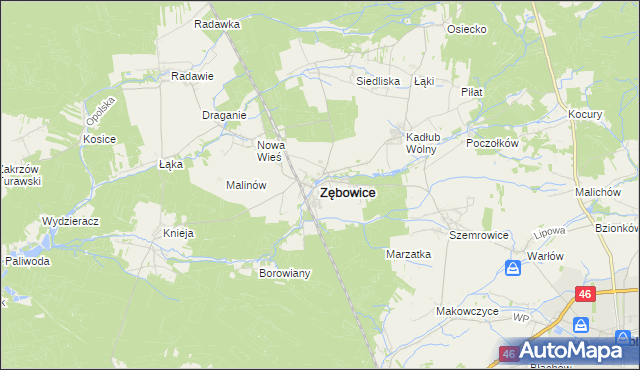 mapa Zębowice powiat oleski, Zębowice powiat oleski na mapie Targeo