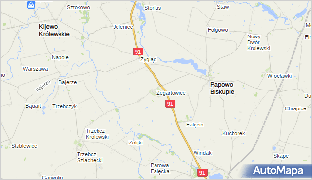 mapa Zegartowice gmina Papowo Biskupie, Zegartowice gmina Papowo Biskupie na mapie Targeo