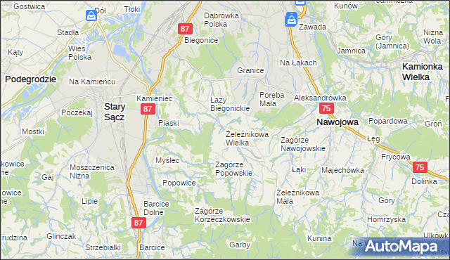 mapa Żeleźnikowa Wielka, Żeleźnikowa Wielka na mapie Targeo