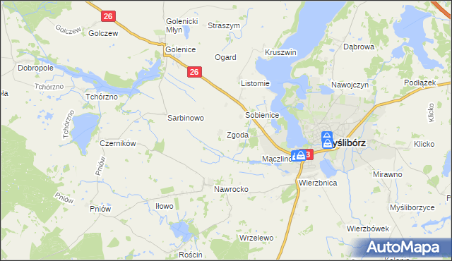 mapa Zgoda gmina Myślibórz, Zgoda gmina Myślibórz na mapie Targeo