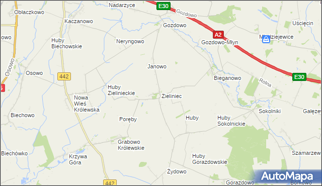 mapa Zieliniec gmina Kołaczkowo, Zieliniec gmina Kołaczkowo na mapie Targeo