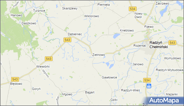mapa Zielnowo gmina Radzyń Chełmiński, Zielnowo gmina Radzyń Chełmiński na mapie Targeo