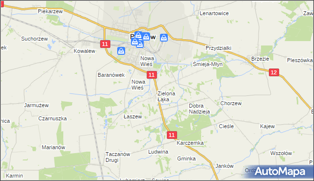 mapa Zielona Łąka gmina Pleszew, Zielona Łąka gmina Pleszew na mapie Targeo