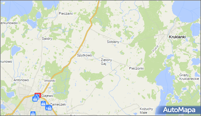 mapa Zielony Gaj gmina Giżycko, Zielony Gaj gmina Giżycko na mapie Targeo