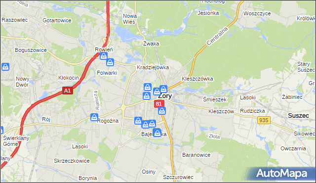 mapa Żor, Żory na mapie Targeo
