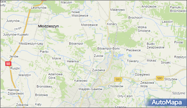 mapa Żuków gmina Sochaczew, Żuków gmina Sochaczew na mapie Targeo