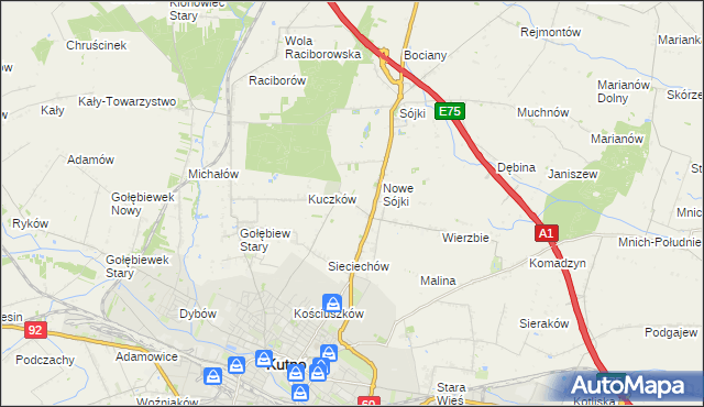 mapa Żurawieniec gmina Kutno, Żurawieniec gmina Kutno na mapie Targeo