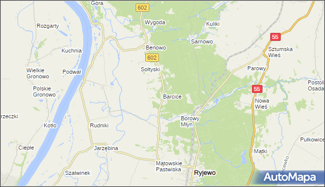 mapa Barcice gmina Ryjewo, Barcice gmina Ryjewo na mapie Targeo